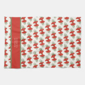 Linge De Cuisine Elegant Red Bow with greenery Monogram Name (Horizontal)