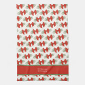 Linge De Cuisine Elegant Red Bow with greenery Monogram Name (Vertical)