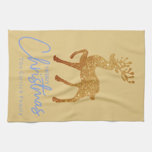 Linge De Cuisine Élégant Reindeer Or Joyeux Script de Noël (Horizontal)