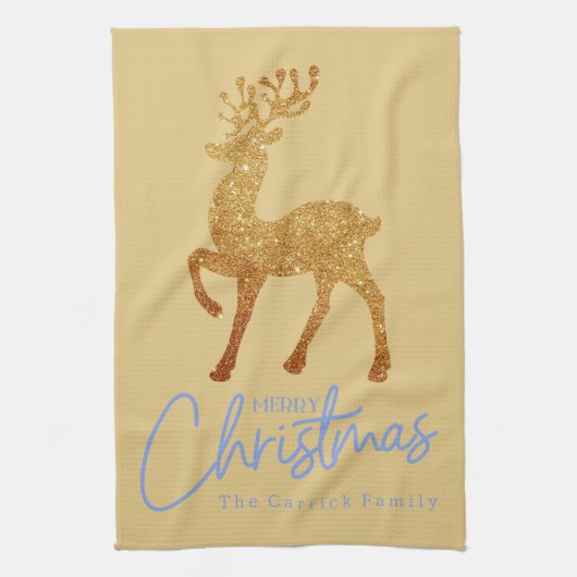 Linge De Cuisine Élégant Reindeer Or Joyeux Script de Noël (Vertical)