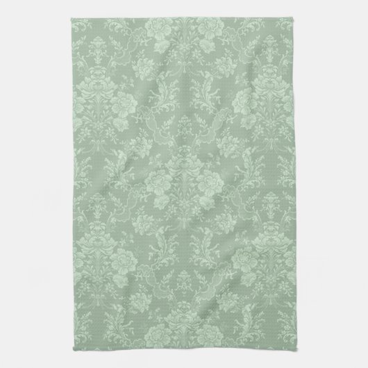 Linge De Cuisine Élégant Romantique Chic Floral Damask-Sage Vert (Vertical)