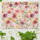 Linge De Cuisine Elégant rose Floral Aquarelle Pierre Flower (Plié)