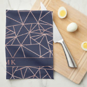 Linge De Cuisine Elégant Rose Gold Foil Geometrique Polygon Navy bl (Quart Plié)