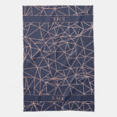 Linge De Cuisine Elégant Rose Gold Foil Geometrique Polygon Navy bl (Vertical)