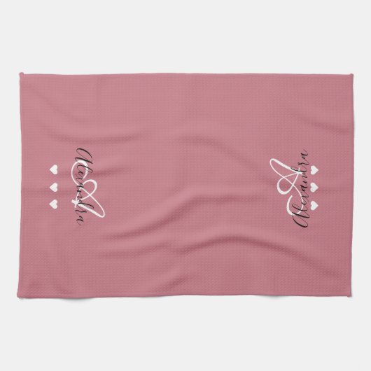 Linge De Cuisine Élégant Rose Gold Nom de script Monogram Girly (Horizontal)