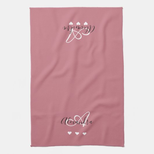 Linge De Cuisine Élégant Rose Gold Nom de script Monogram Girly (Vertical)