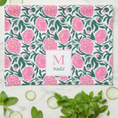 Linge De Cuisine Elégant rose Peony Flowers Personnalisé (Plié)