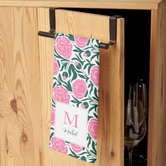 Linge De Cuisine Elégant rose Peony Flowers Personnalisé (Pliage en tiers)