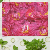 Linge De Cuisine Élégant rose Peony Stylish Calligraphie Monogramme (Plié)