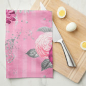 Linge De Cuisine Élégant rose Roses Parties scintillant Argent Papi (Quart Plié)