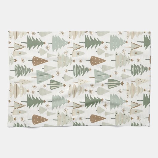 Linge De Cuisine Élégant Saga vert Noël Arbres motif (Horizontal)