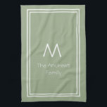 Linge De Cuisine Élégant Sage Green Personnalisé Monogramme<br><div class="desc">Élégant Sage Green Personnalisé Monogramme serviette de cuisine</div>