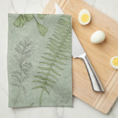 Linge De Cuisine Elégant Sage Vert Aquarelle Floral (Quart Plié)