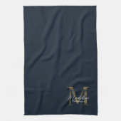 Linge De Cuisine Elegant Script Metallic Navy Blue Gold Monogram (Vertical)