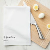 Linge De Cuisine Élégant script noir blanc personnalisé Mariage fav (Quart Plié)