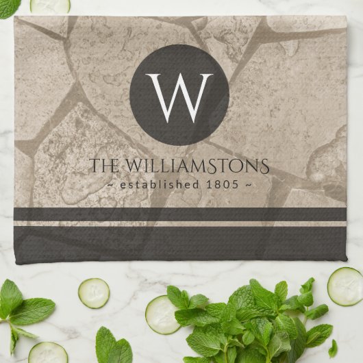 Linge De Cuisine Elégant Sepia Toned Cracked Stones (Plié)