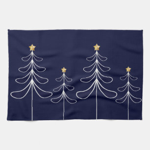Linge De Cuisine Elégant style minimaliste d'arbre de Noël bleu