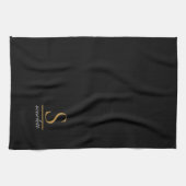 Linge De Cuisine Elegant Stylish Black Gold Monogram Script Name (Horizontal)