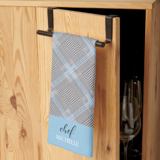 Linge De Cuisine Élégant Tartan Bleu Moderne Personnalisé