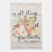 Linge De Cuisine Élégant Thanksgiving Chic Floral Nom du Citrouille (Vertical)