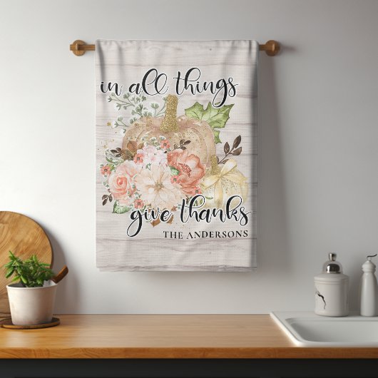 Linge De Cuisine Élégant Thanksgiving Chic Floral Nom du Citrouille