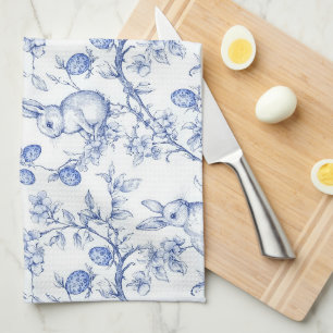 Linge De Cuisine Elégant Toile De Jouy Bleu Lapin Pâques