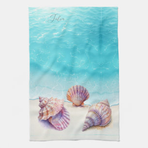 Linge De Cuisine Elégant Tropical Beach Seashells Pearls Nautique