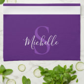 Linge De Cuisine Élégant violet élégant simple Monogramme rayé (Plié)