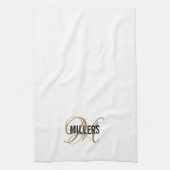 Linge De Cuisine Élégant White Gold Script Monogramme Nom de famill (Vertical)