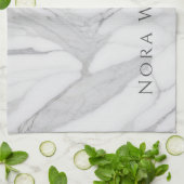 Linge De Cuisine Elegant White Gray Personalized Marble Texture  (Plié)