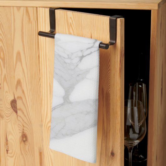 Linge De Cuisine Elegant White Gray Personalized Marble Texture  (Pliage en tiers)