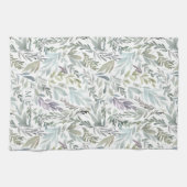 Linge De Cuisine Elégante aquarelle Bleue Vert Botanique (Horizontal)