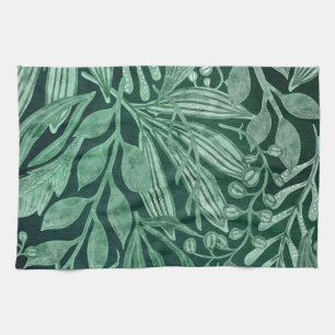 Linge De Cuisine Elégante aquarelle Botanique Vert Feuille