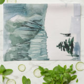 Linge De Cuisine Elégante aquarelle hiver Noël Arbres neige (Plié)