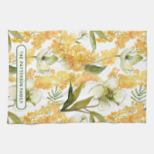 Linge De Cuisine Elégante aquarelle Jaune Botanique Nom floral (Horizontal)