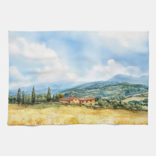 Linge De Cuisine Elégante aquarelle méditerranéenne toscane