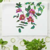 Linge De Cuisine Elégante aquarelle moderne fleur sauvage rose fonc (Plié)