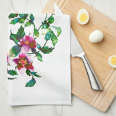 Linge De Cuisine Elégante aquarelle moderne fleur sauvage rose fonc (Quart Plié)