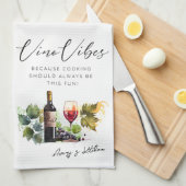 Linge De Cuisine Elégante aquarelle Vino Vibes Vineyard Citation (Quart Plié)