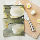 Linge De Cuisine Élégante bande de tulipes blanches dans un jardin (Quart Plié)