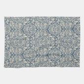 Linge De Cuisine Elégante Brocade baroque bleu Damas sur blanc (Horizontal)