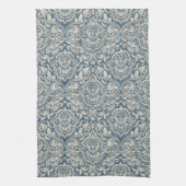 Linge De Cuisine Elégante Brocade baroque bleu Damas sur blanc (Vertical)