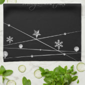 Linge De Cuisine Élégante calligraphie de Noël noir et argent (Plié)