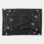 Linge De Cuisine Élégante calligraphie de Noël noir et argent (Horizontal)