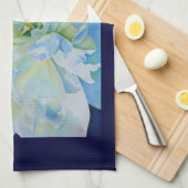 Linge De Cuisine Elégante couleur bleue turquoise florale (Quart Plié)