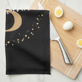 Linge De Cuisine Élégante Girly Black Gold Monogramme Nom Script (Quart Plié)