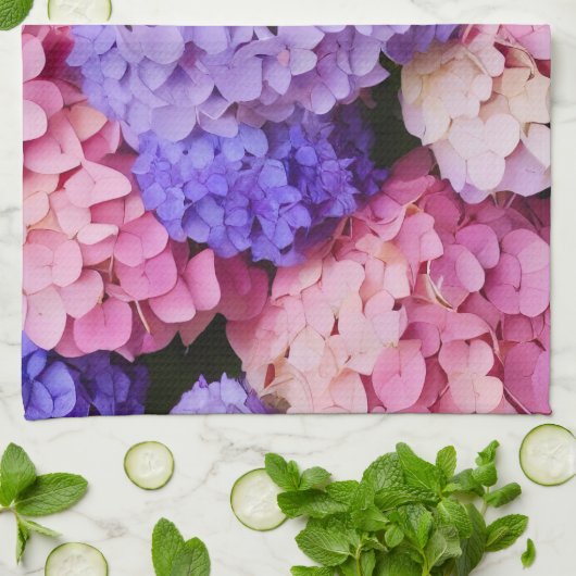 Linge De Cuisine Élégante Hydrangée Bleue Image florale (Plié)