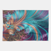 Linge De Cuisine Élégante initiale de fractale de plume de teal et (Horizontal)
