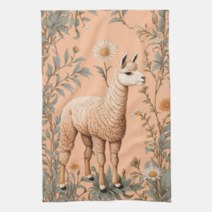 Linge De Cuisine Élégante Lama et Fleurs de marguerite sur la pêche