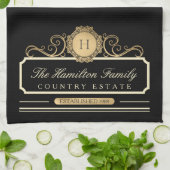 Linge De Cuisine Élégante Maison familiale Monogramme Or Cuisine no (Plié)